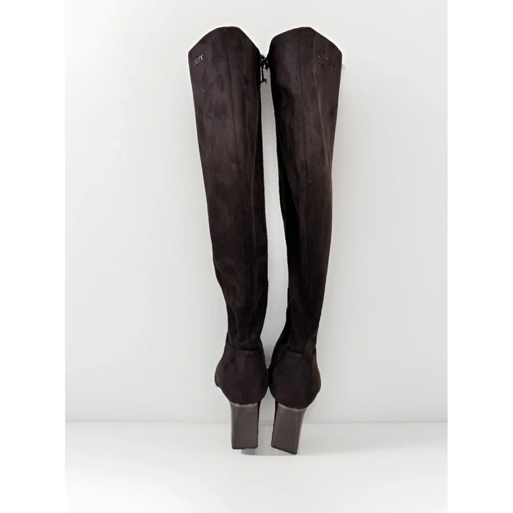 DKNY Salem Boots Dark Brown Witchy Pointed‎ Toe Knee High Chunky Heeled Boots 10
